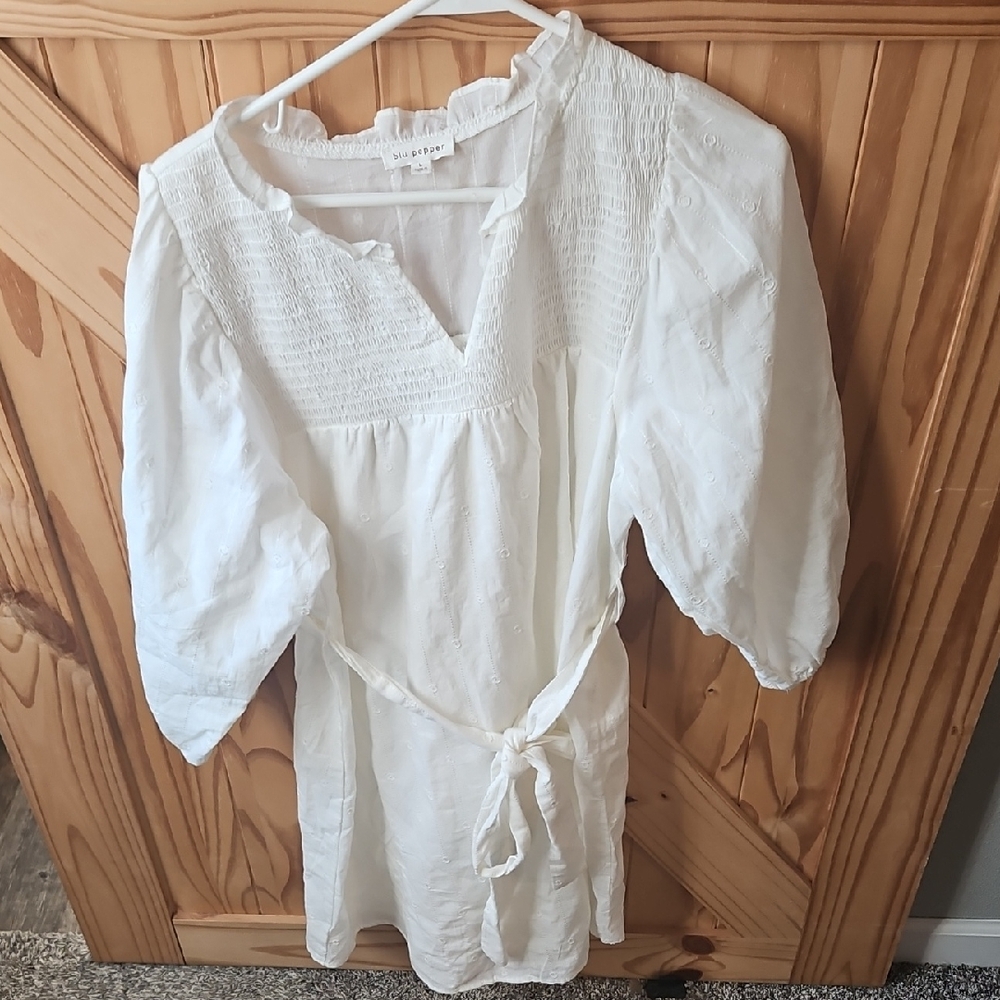 Blu Pepper White Boho Style Dress  - Size L